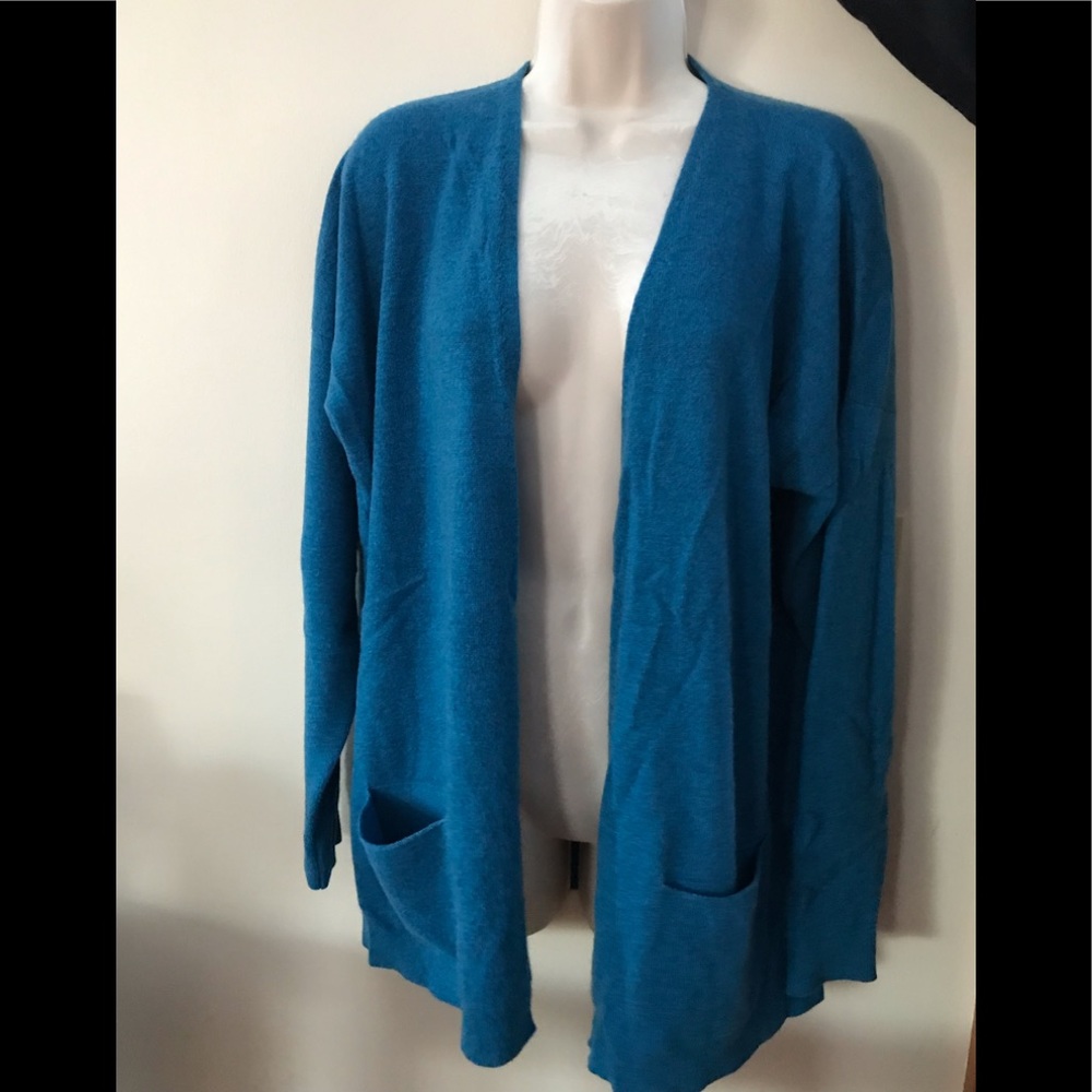 Brora Scottish Cashmere Long Cardigan Sweater 16-18 Teal Blue